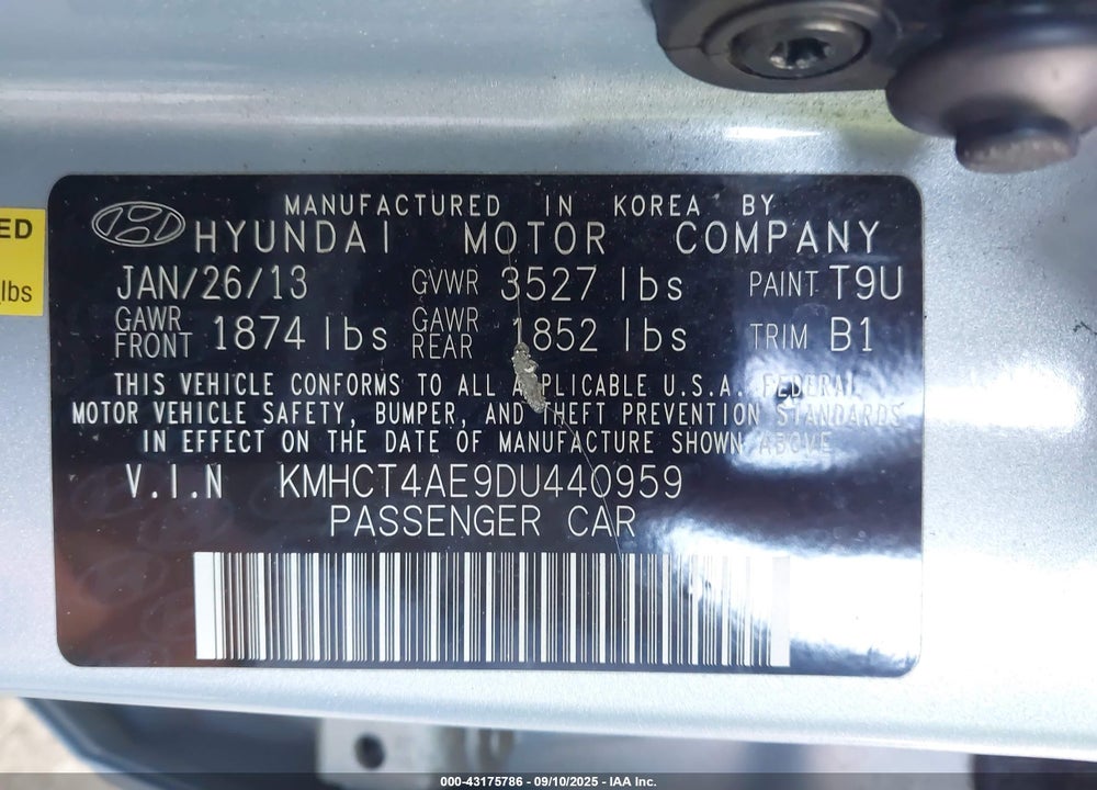 2013 HYUNDAI ACCENT GLS VIN: KMHCT4AE9DU440959