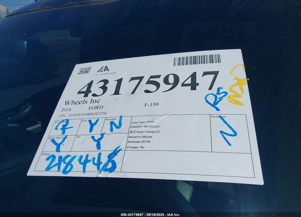 2018 FORD F-150 VIN: 1FTEW1EG8JKD21256