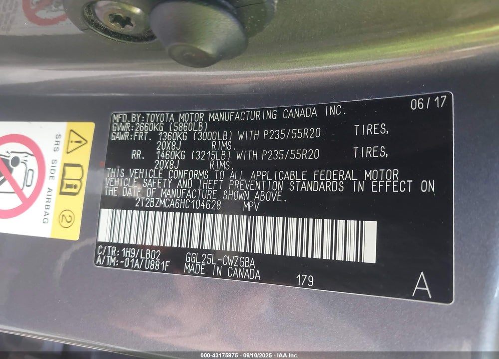 2017 LEXUS RX 350 VIN: 2T2BZMCA6HC104628