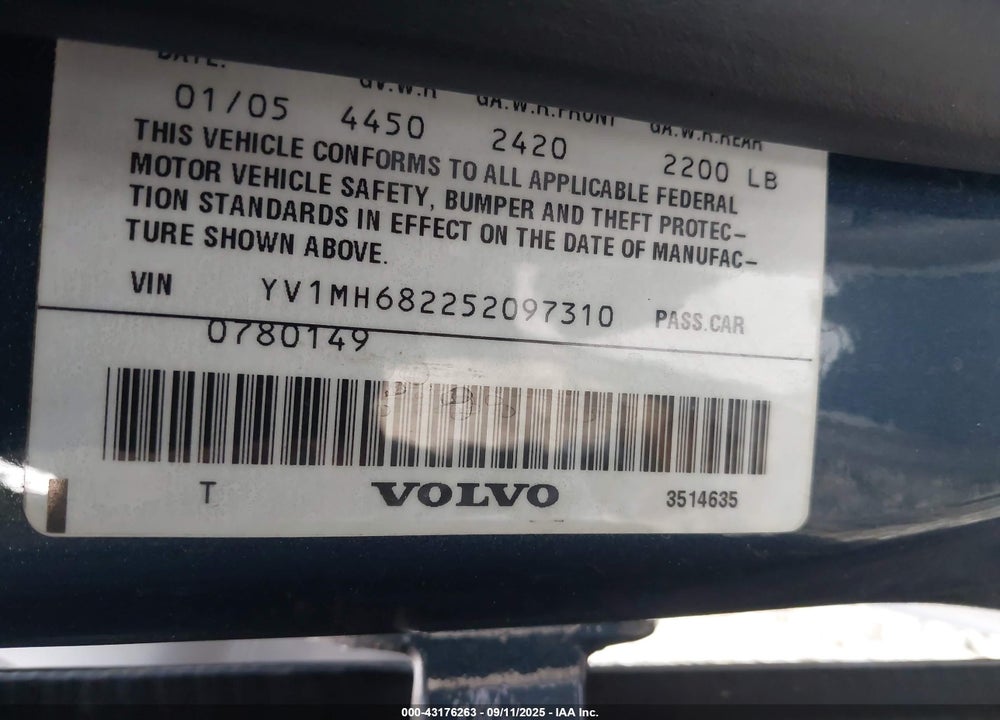 2005 VOLVO S40 T5 AWD VIN: YV1MH682252097310