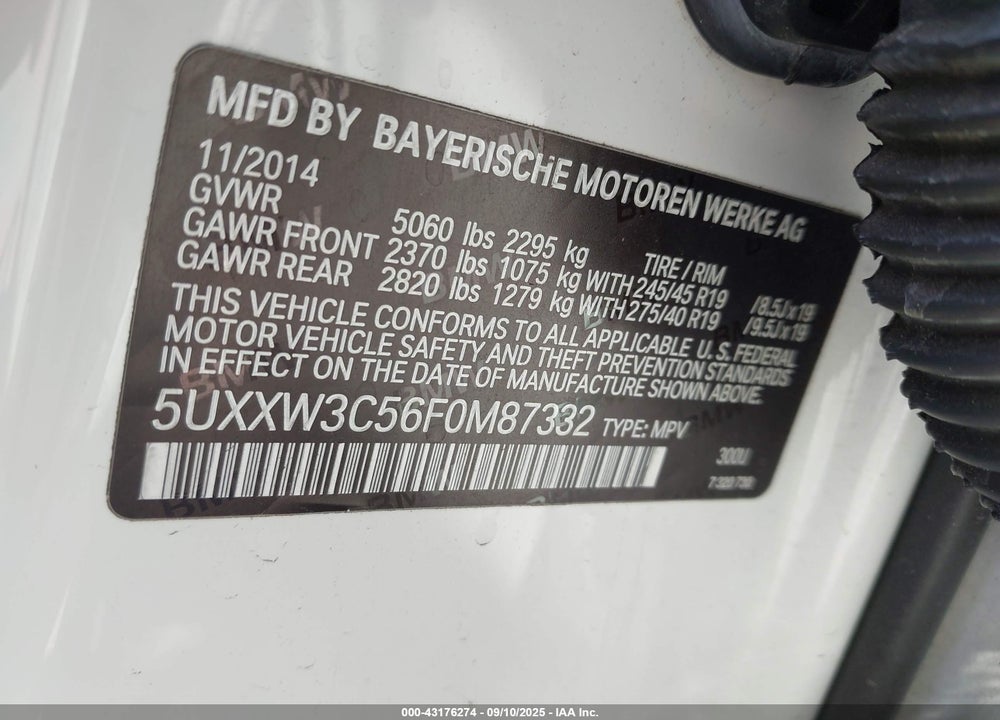 2015 BMW X4 XDRIVE28I VIN: 5UXXW3C56F0M87332