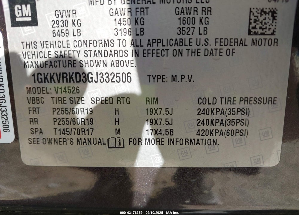 2016 GMC ACADIA VIN: 1GKKVRKD3GJ332506