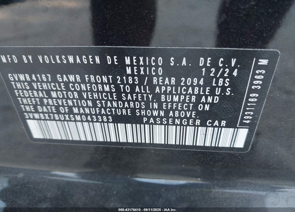 2025 VOLKSWAGEN JETTA VIN: 3VWBX7BUXSM043383