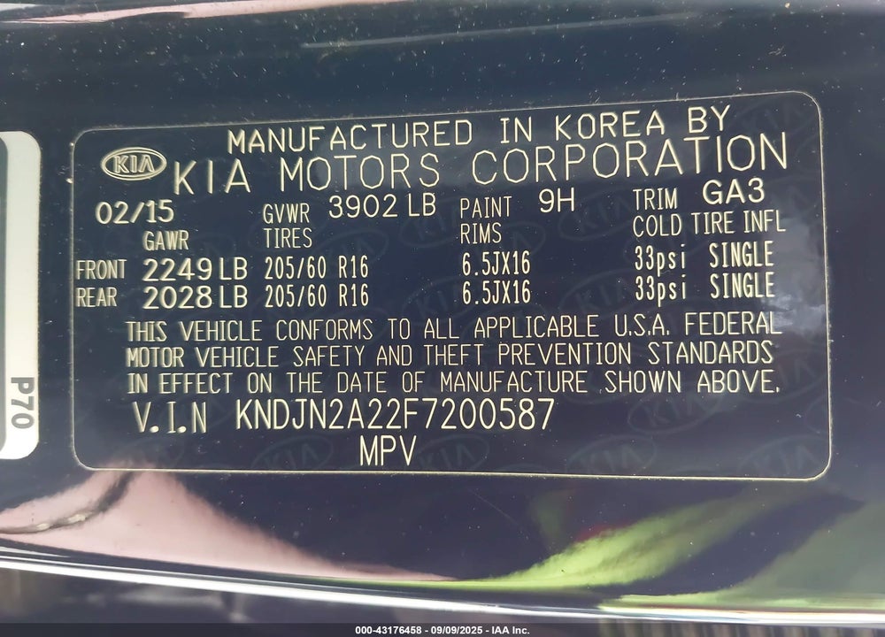 2015 KIA SOUL VIN: KNDJN2A22F7200587