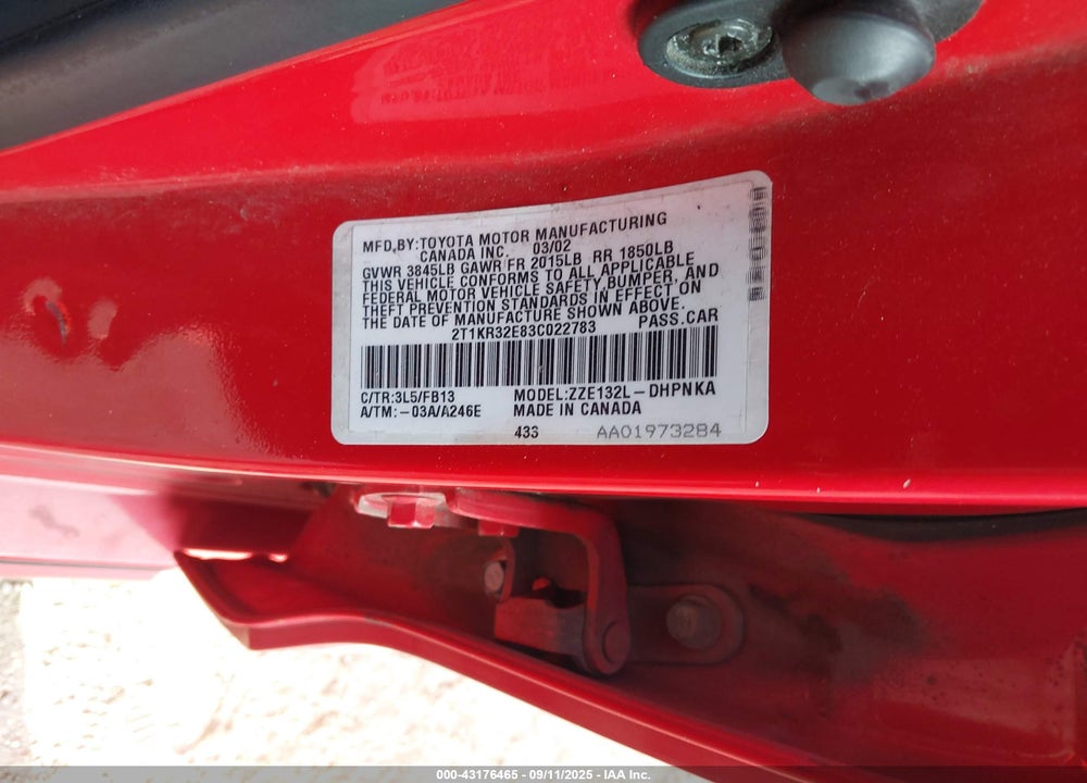 2003 TOYOTA MATRIX/XR VIN: 2T1KR32E83C022783