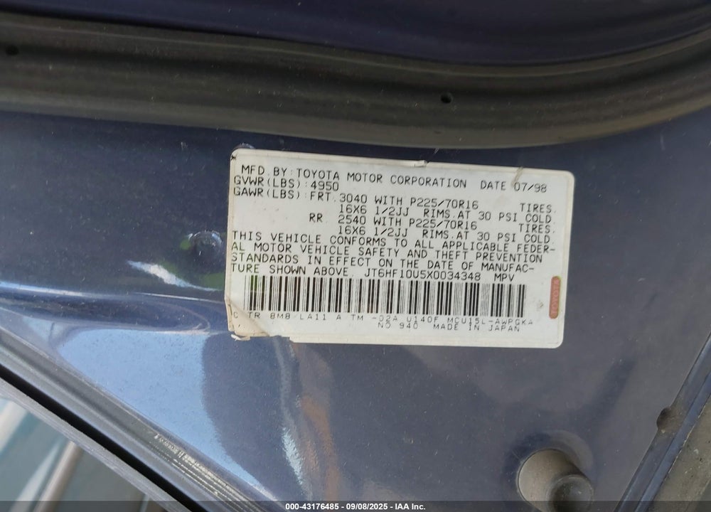 1999 LEXUS RX 300 VIN: JT6HF10U5X0034348