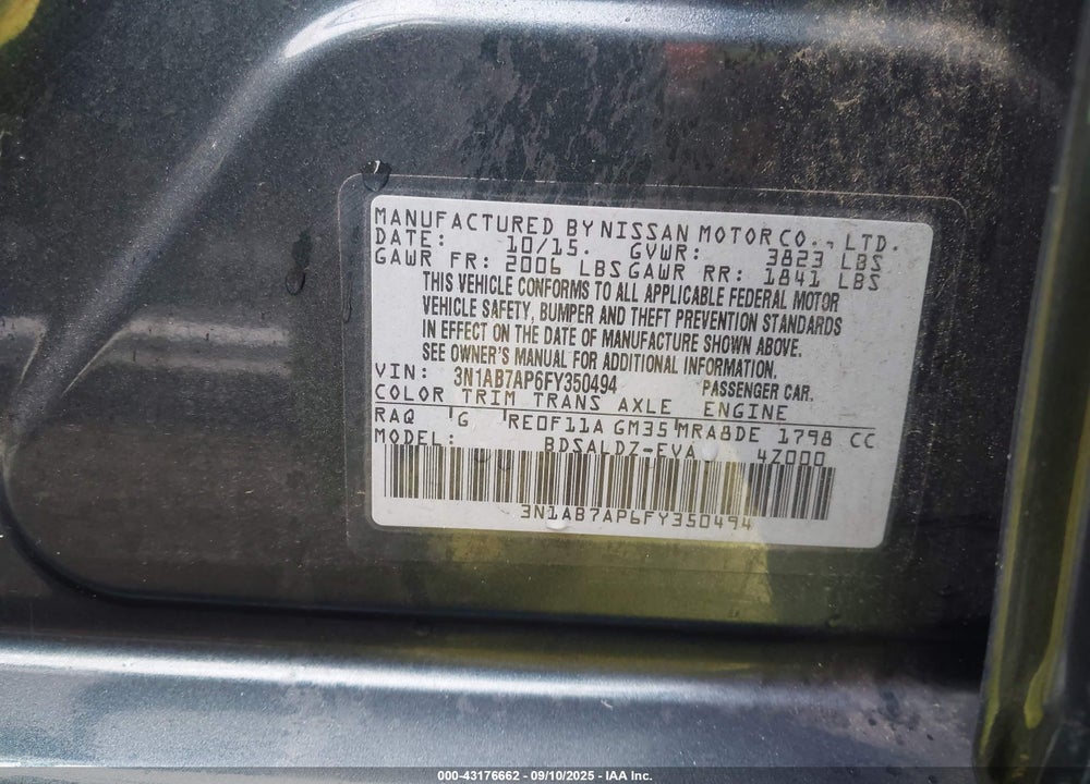 2015 NISSAN SENTRA VIN: 3N1AB7AP6FY350494
