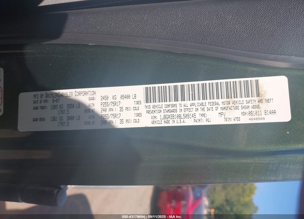 2008 JEEP WRANGLER / VIN: 1J8GA39108L509145