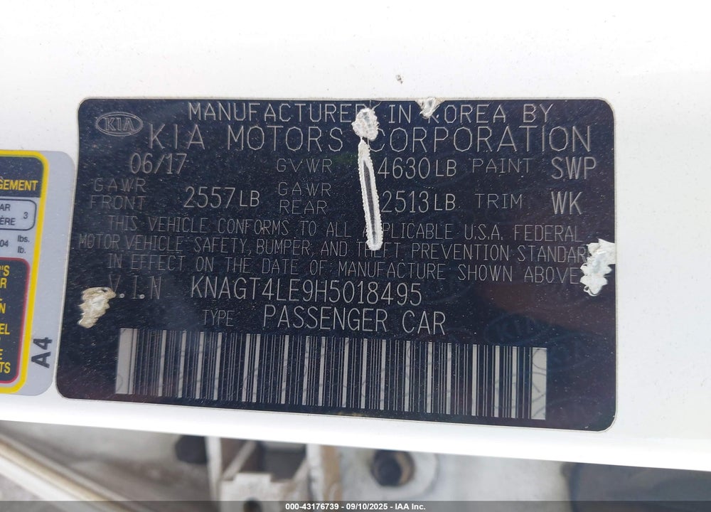 2017 KIA OPTIMA HYBRID VIN: KNAGT4LE9H5018495