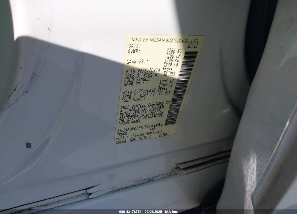 2014 NISSAN TITAN VIN: 1N6BA0EC3EN504087