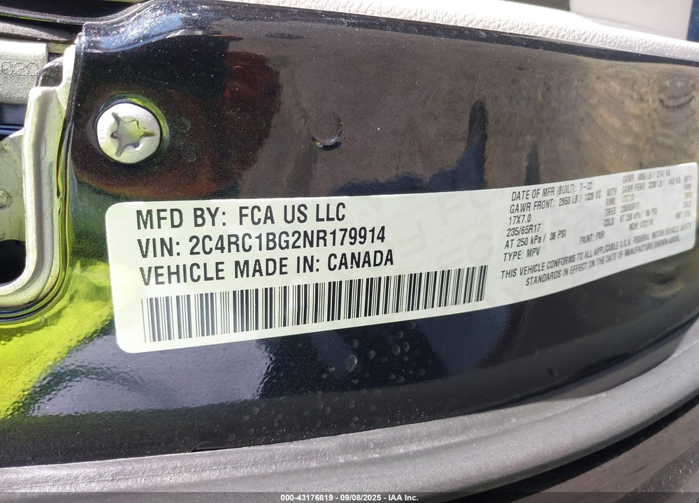 2022 CHRYSLER PACIFICA TOURING L VIN: 2C4RC1BG2NR179914