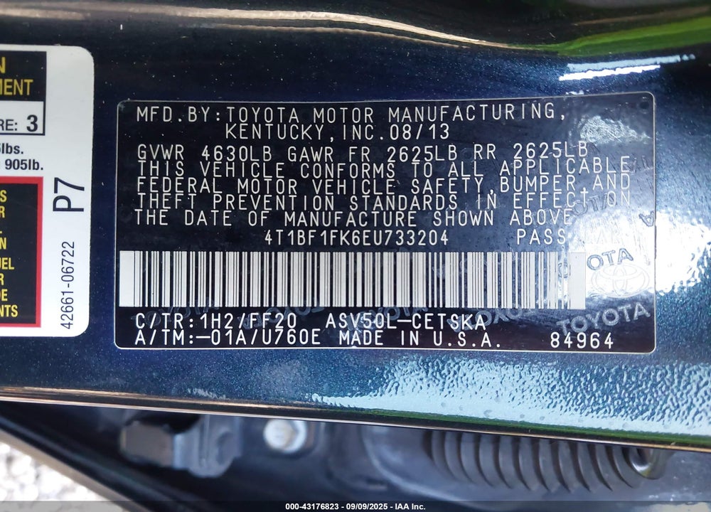 2014 TOYOTA CAMRY VIN: 4T1BF1FK6EU733204