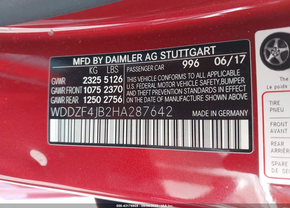 2017 MERCEDES-BENZ E-CLASS VIN: WDDZF4JB2HA287642