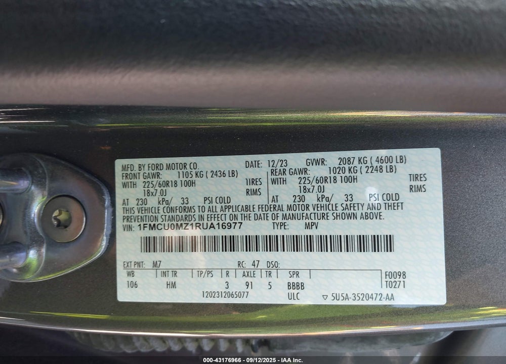 2024 FORD ESCAPE ST LINE VIN: 1FMCU0MZ1RUA16977