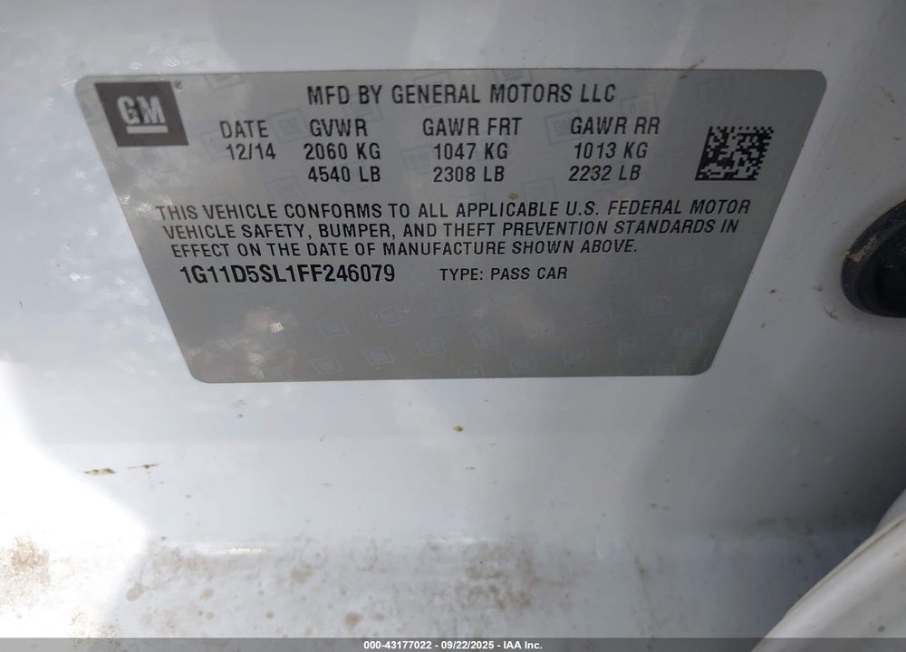 2015 CHEVROLET MALIBU VIN: 1G11D5SL1FF246079