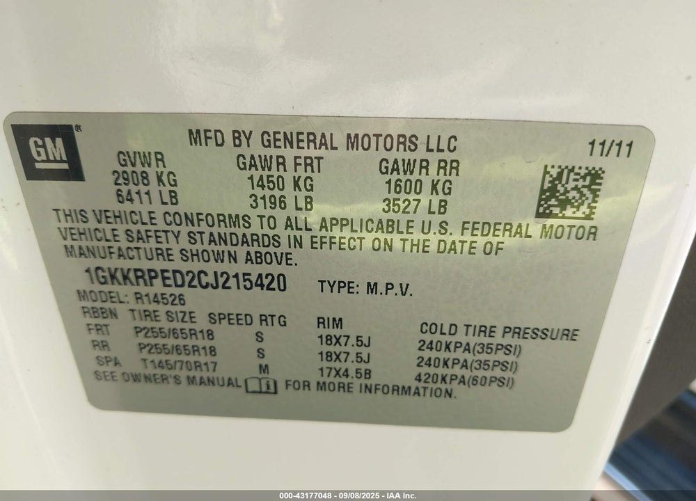 2012 GMC ACADIA VIN: 1GKKRPED2CJ215420