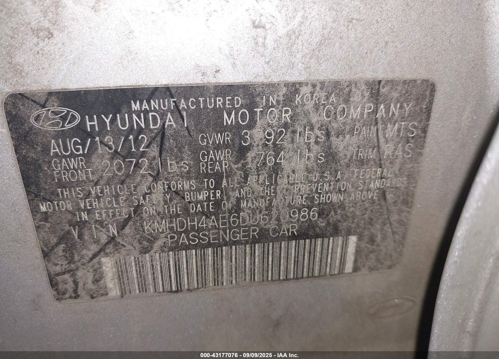 2013 HYUNDAI ELANTRA GLS VIN: KMHDH4AE6DU620986