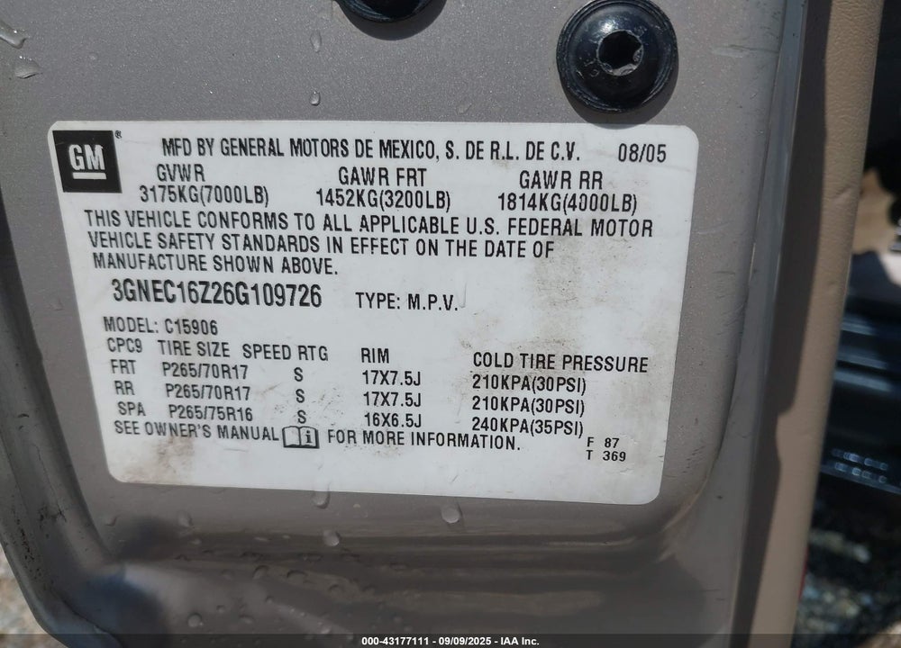 2006 CHEVROLET SUBURBAN 1500 Z71 VIN: 3GNEC16Z26G109726