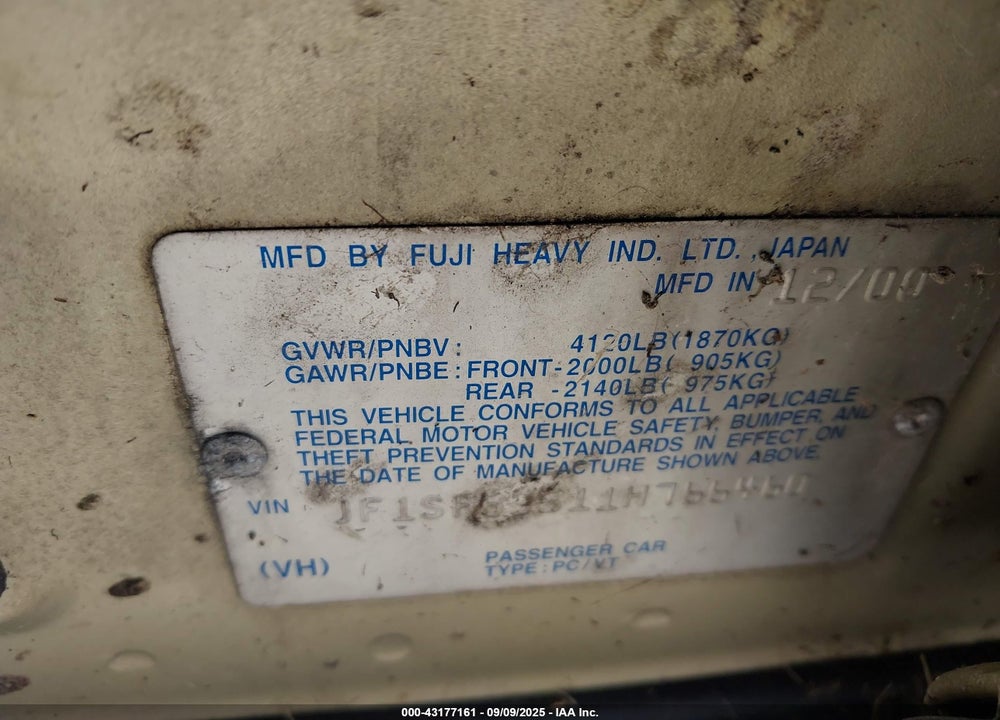 2001 SUBARU FORESTER L VIN: JF1SF63511H766460