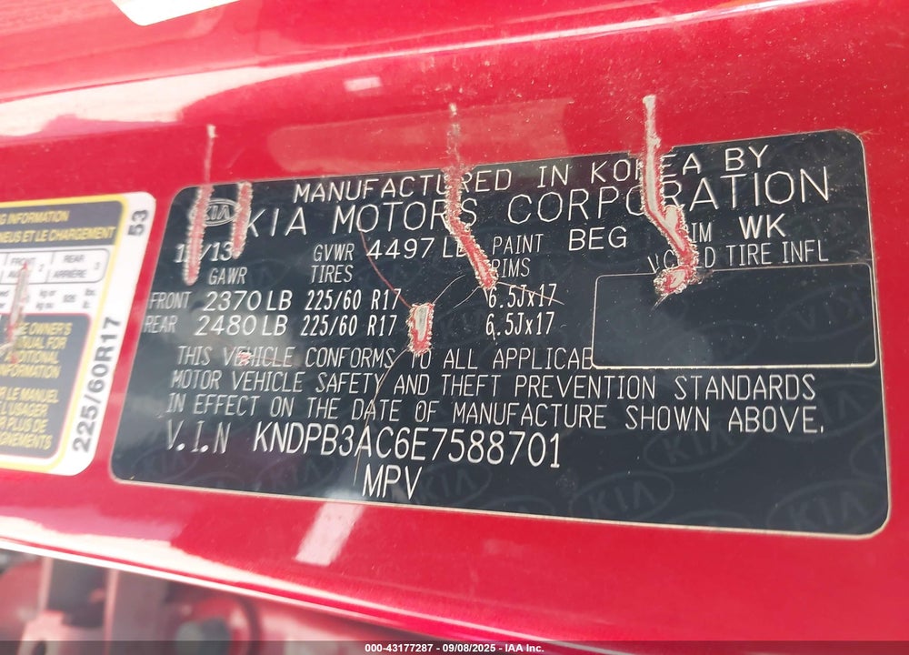 2014 KIA SPORTAGE VIN: KNDPB3AC6E7588701