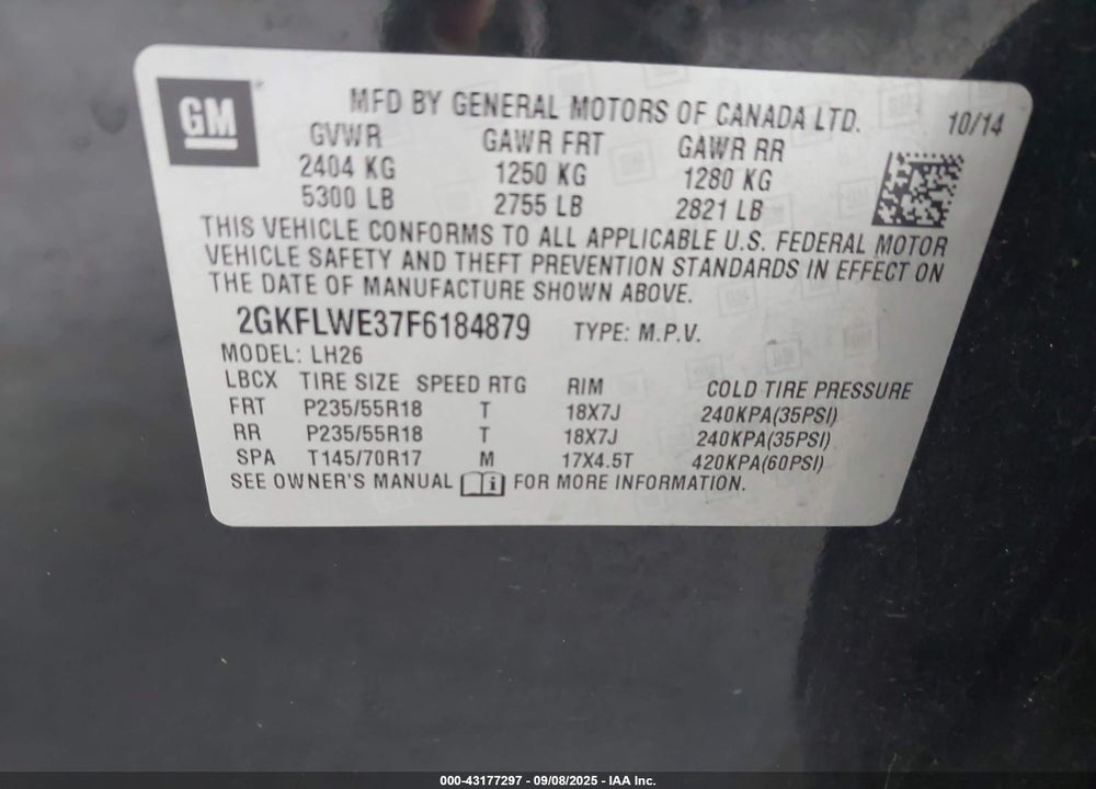 2015 GMC TERRAIN VIN: 2GKFLWE37F6184879