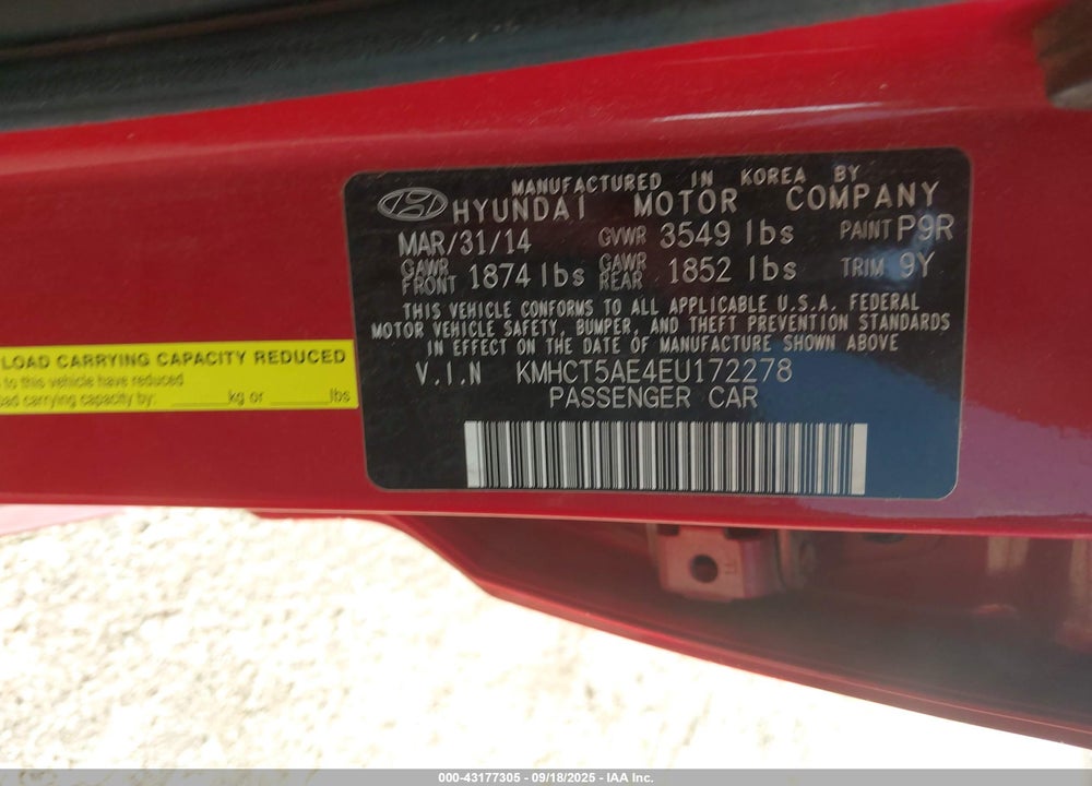 2014 HYUNDAI ACCENT GS VIN: KMHCT5AE4EU172278