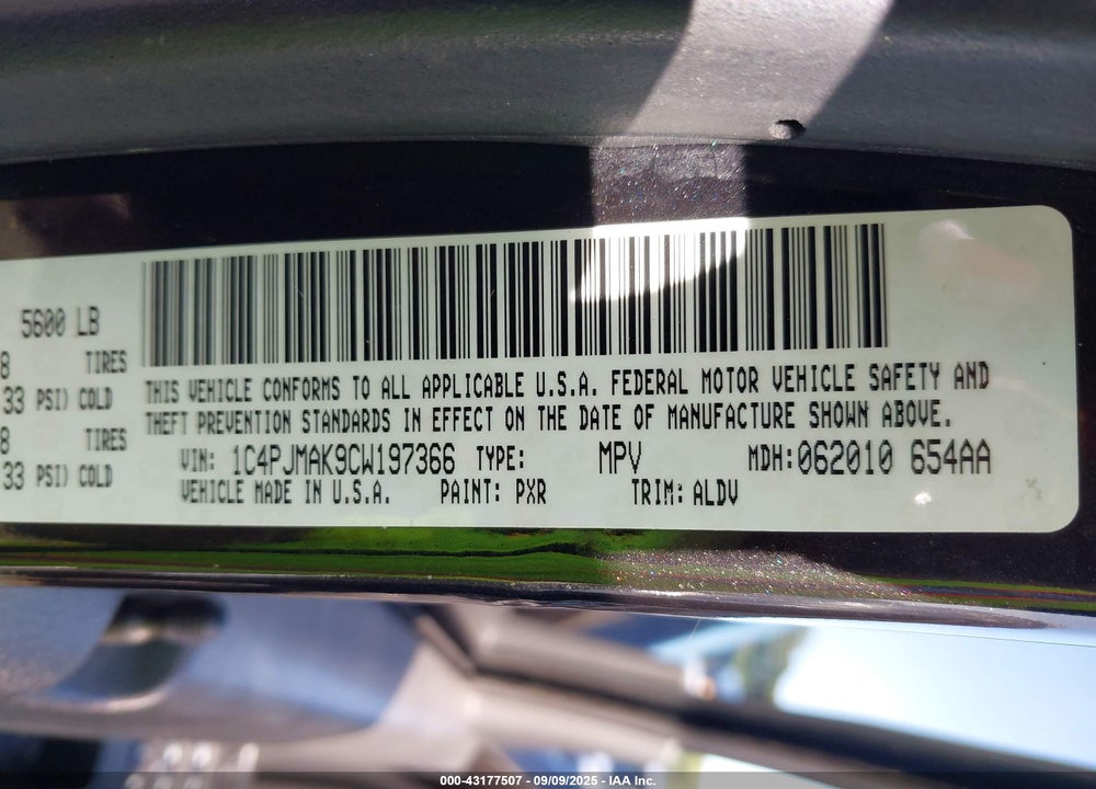 2012 JEEP LIBERTY VIN: 1C4PJMAK9CW197366