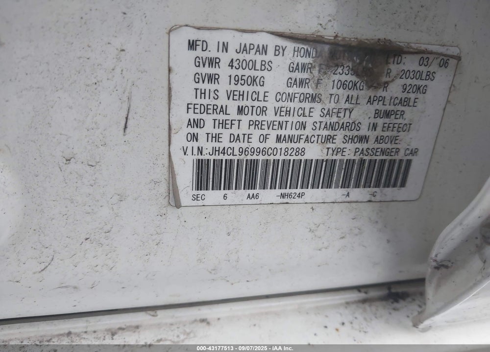 2006 ACURA TSX VIN: JH4CL96996C018288
