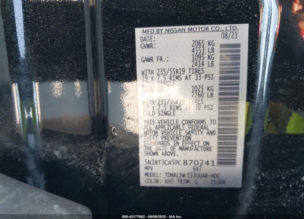 2023 NISSAN ROGUE SL FWD VIN: 5N1BT3CA5PC870241