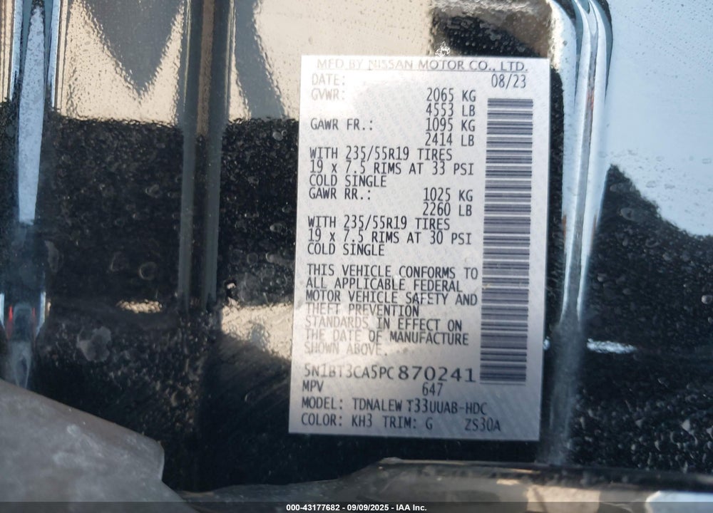 2023 NISSAN ROGUE SL FWD VIN: 5N1BT3CA5PC870241