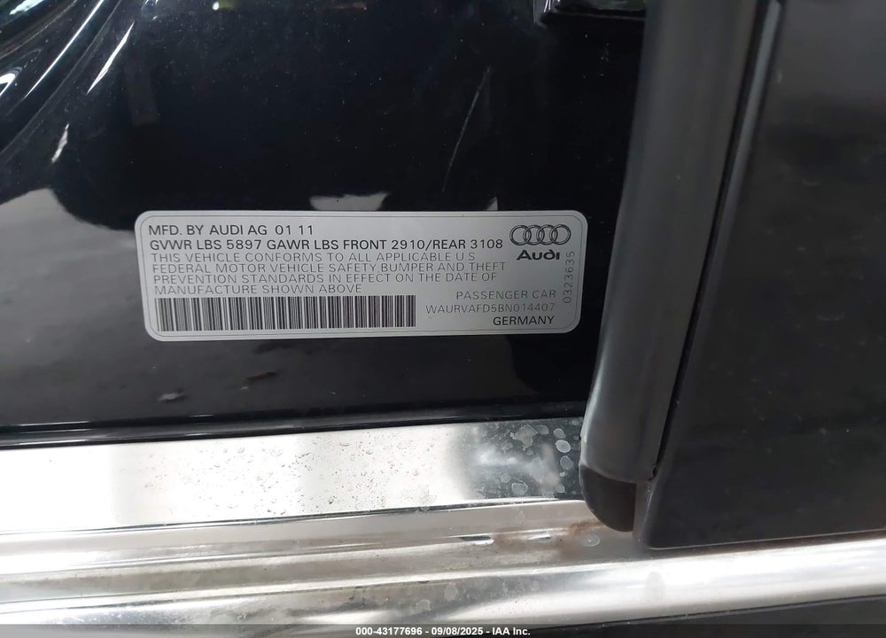 2011 AUDI A8 VIN: WAURVAFD5BN014407