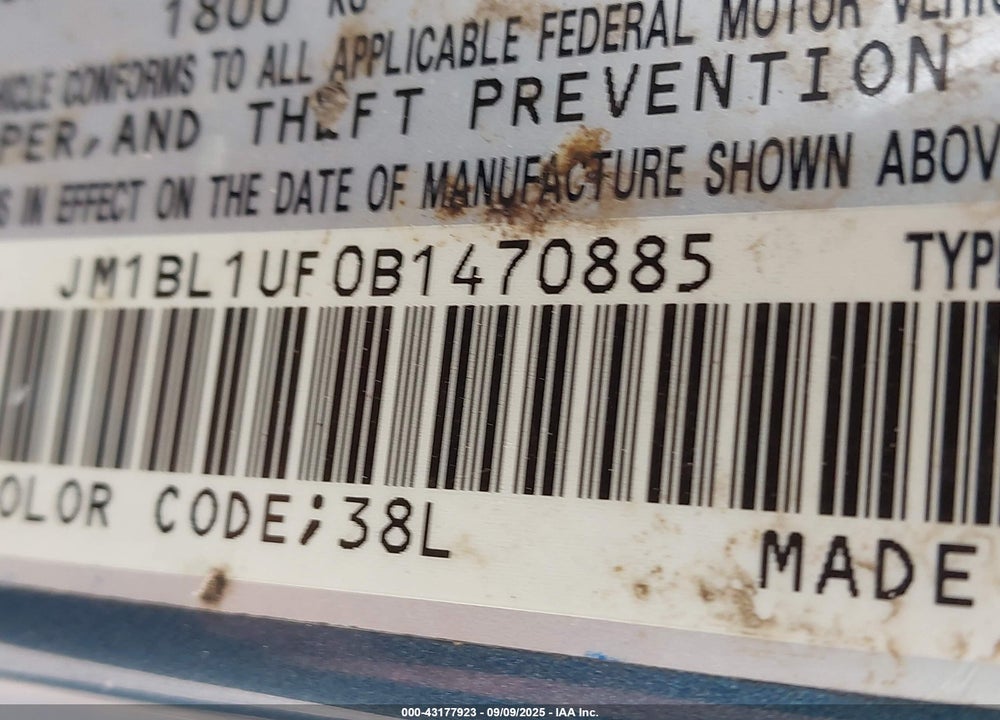 2011 MAZDA 3 VIN: JM1BL1UF0B1470885