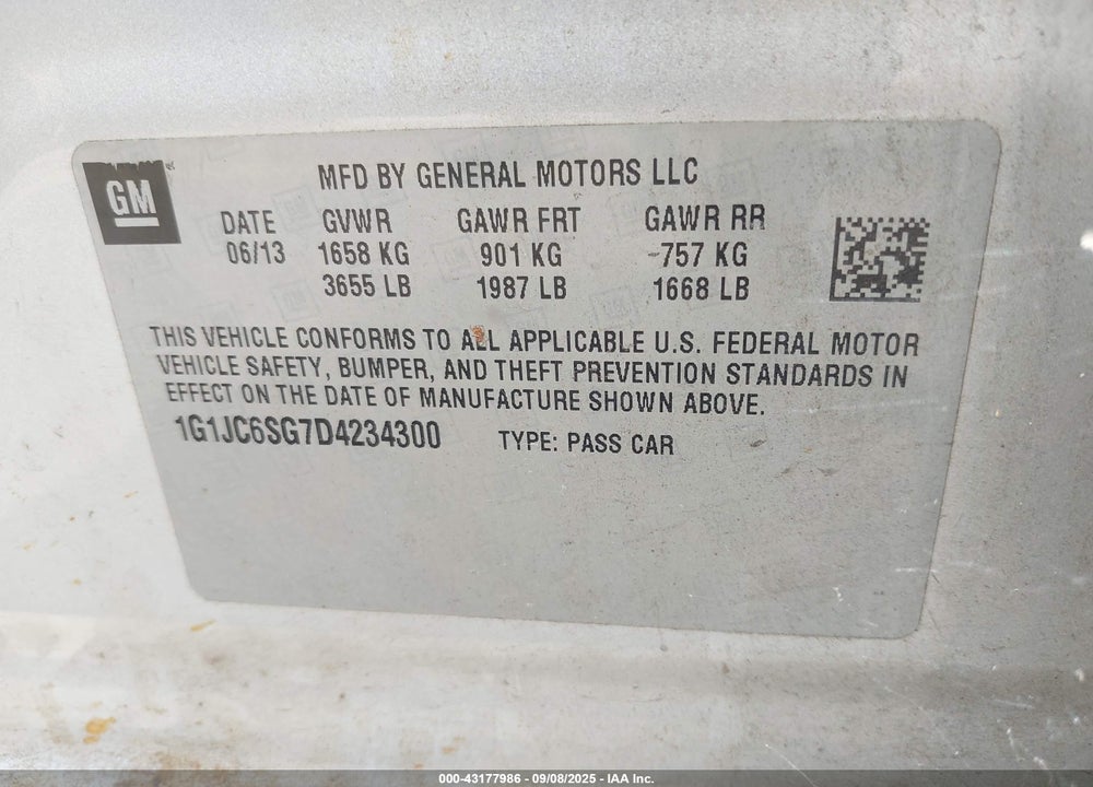 2013 CHEVROLET SONIC LT AUTO VIN: 1G1JC6SG7D4234300