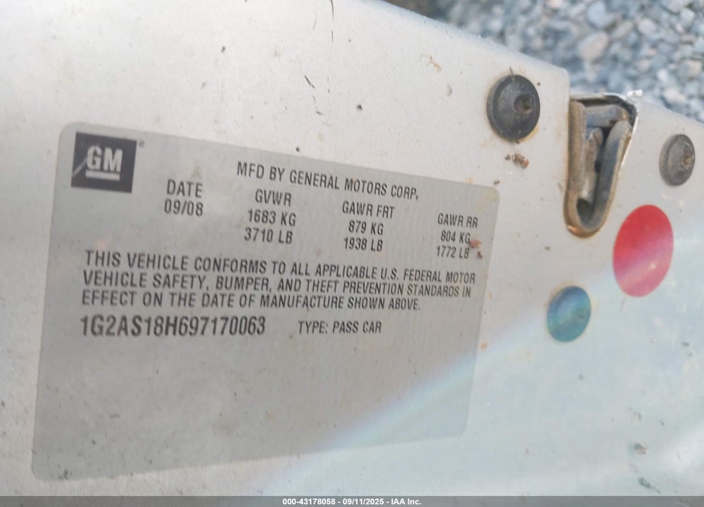 2009 PONTIAC G5 VIN: 1G2AS18H697170063
