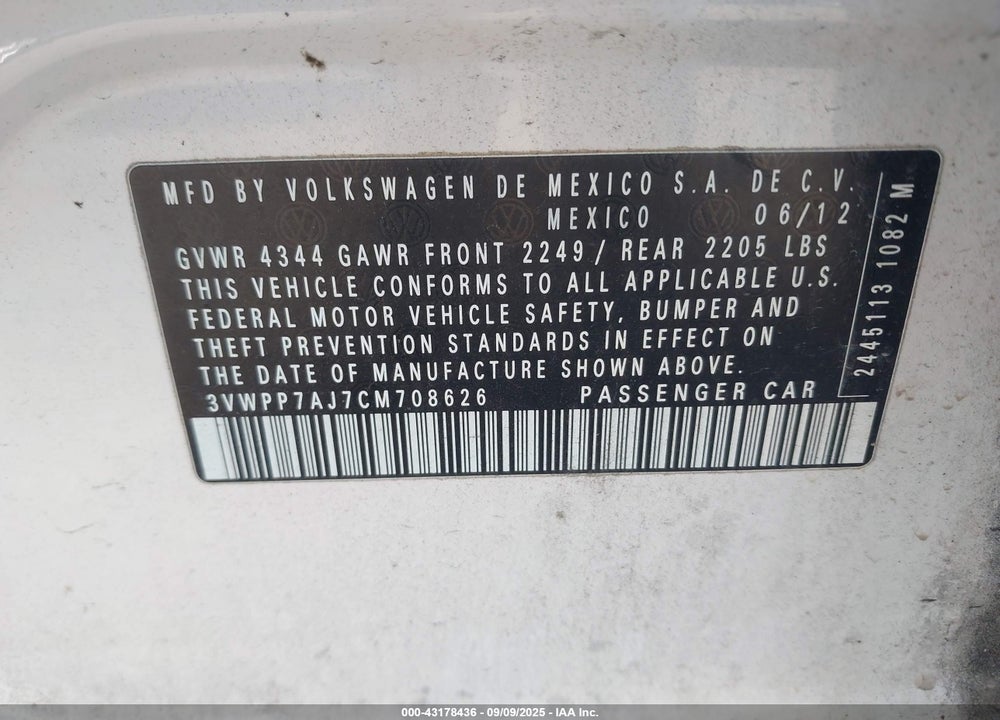 2012 VOLKSWAGEN JETTA SPORTWAGEN 2.5L SE VIN: 3VWPP7AJ7CM708626