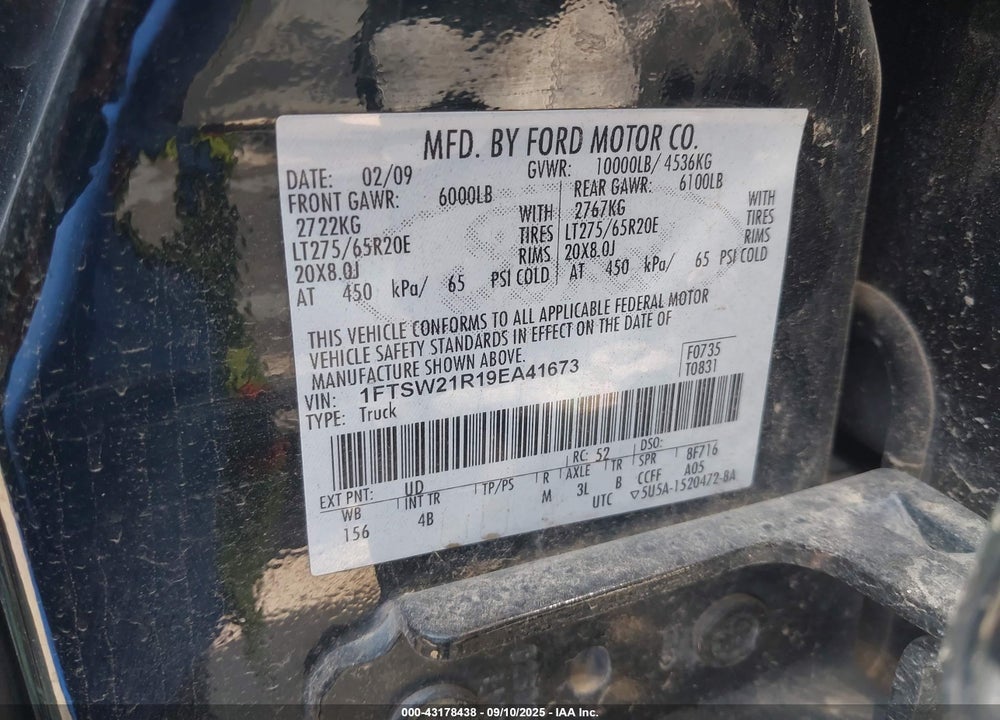 2009 FORD F-250 VIN: 1FTSW21R19EA41673