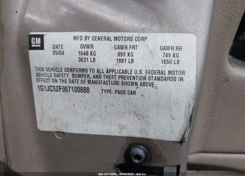 2005 CHEVROLET CAVALIER VIN: 1G1JC52F957100888