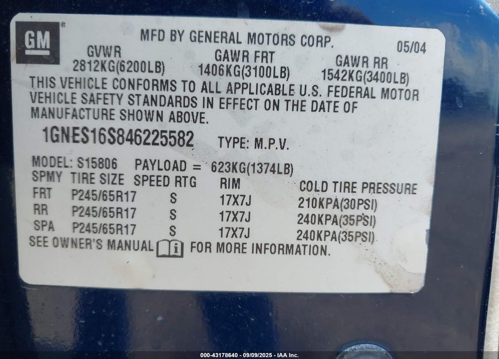 2004 CHEVROLET TRAILBLAZER EXT LS VIN: 1GNES16S846225582