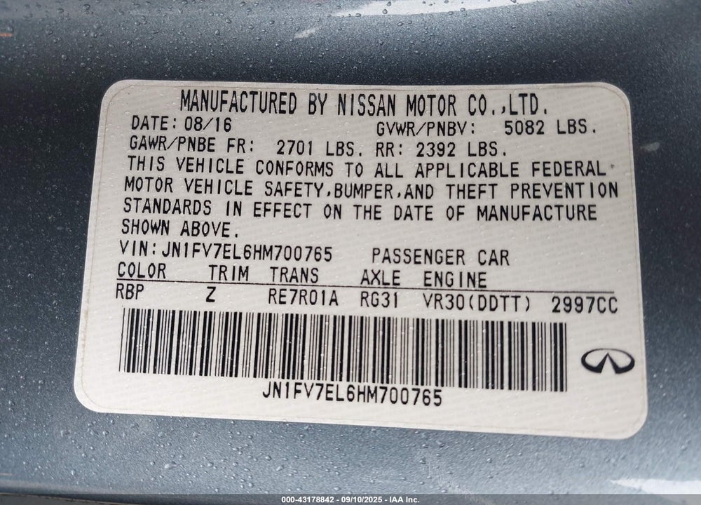 2017 INFINITI Q60 VIN: JN1FV7EL6HM700765
