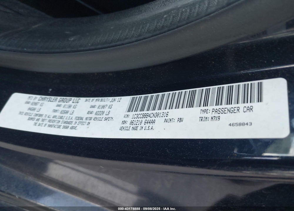 2012 CHRYSLER 200 VIN: 1C3CCBBB4CN301316