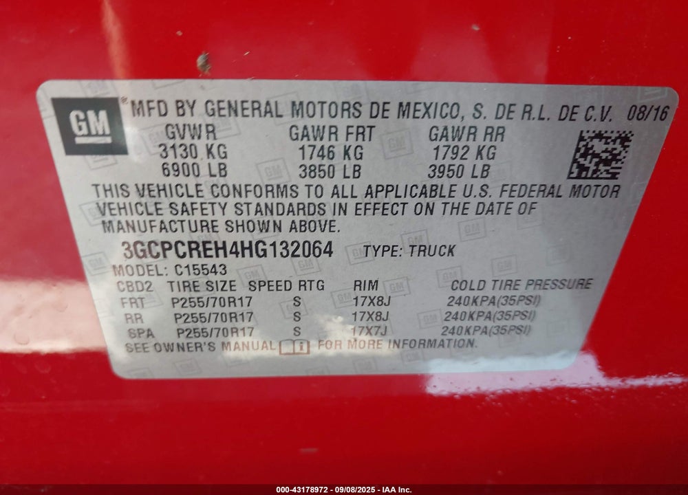 2017 CHEVROLET SILVERADO 1500 VIN: 3GCPCREH4HG132064