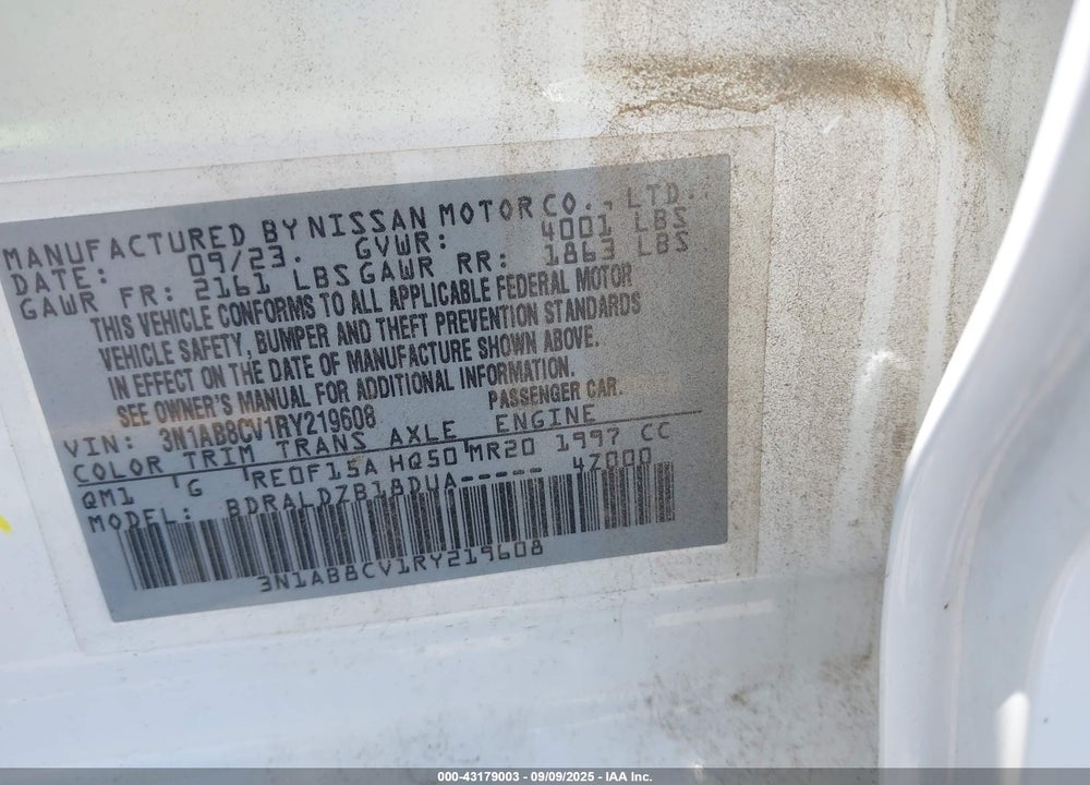 2024 NISSAN SENTRA VIN: 3N1AB8CV1RY219608