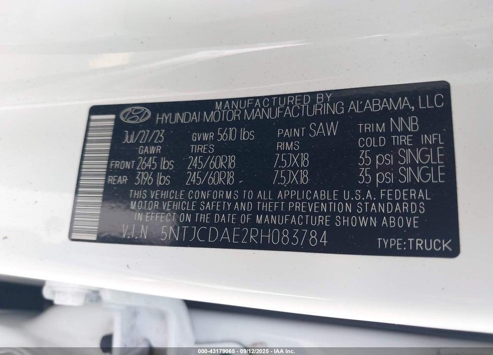 2024 HYUNDAI SANTA CRUZ VIN: 5NTJCDAE2RH083784