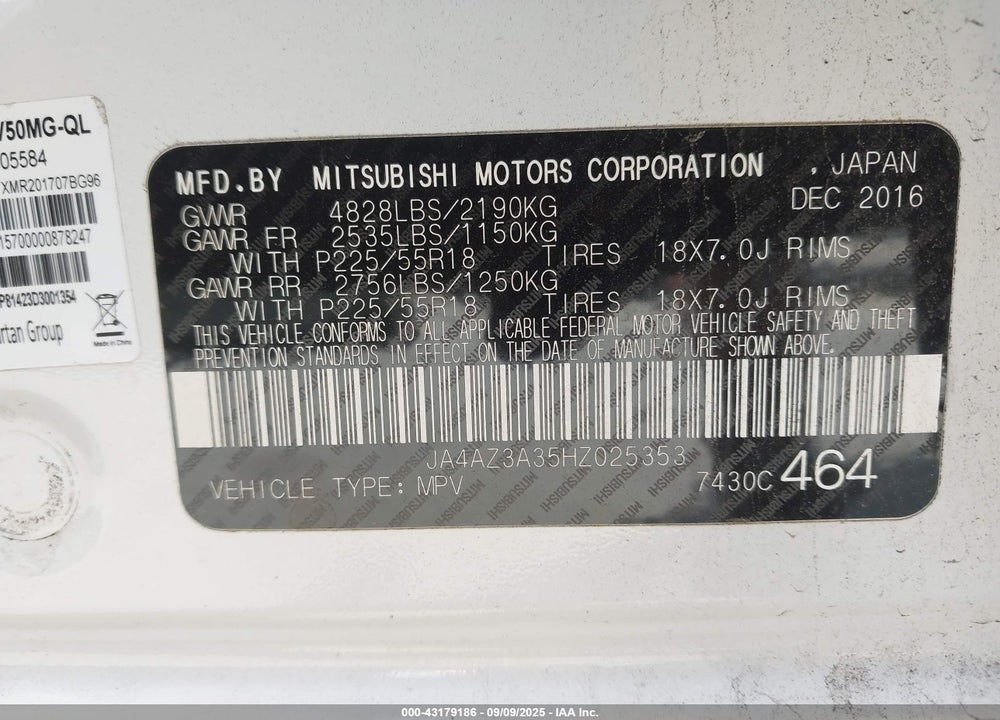 2017 MITSUBISHI OUTLANDER SE/SEL VIN: JA4AZ3A35HZ025353