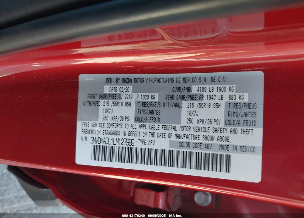 2020 MAZDA CX-30 PREFERRED PACKAGE VIN: 3MVDMADL1LM127999