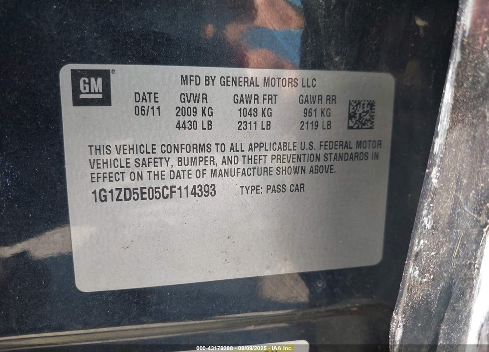 2012 CHEVROLET MALIBU VIN: 1G1ZD5E05CF114393