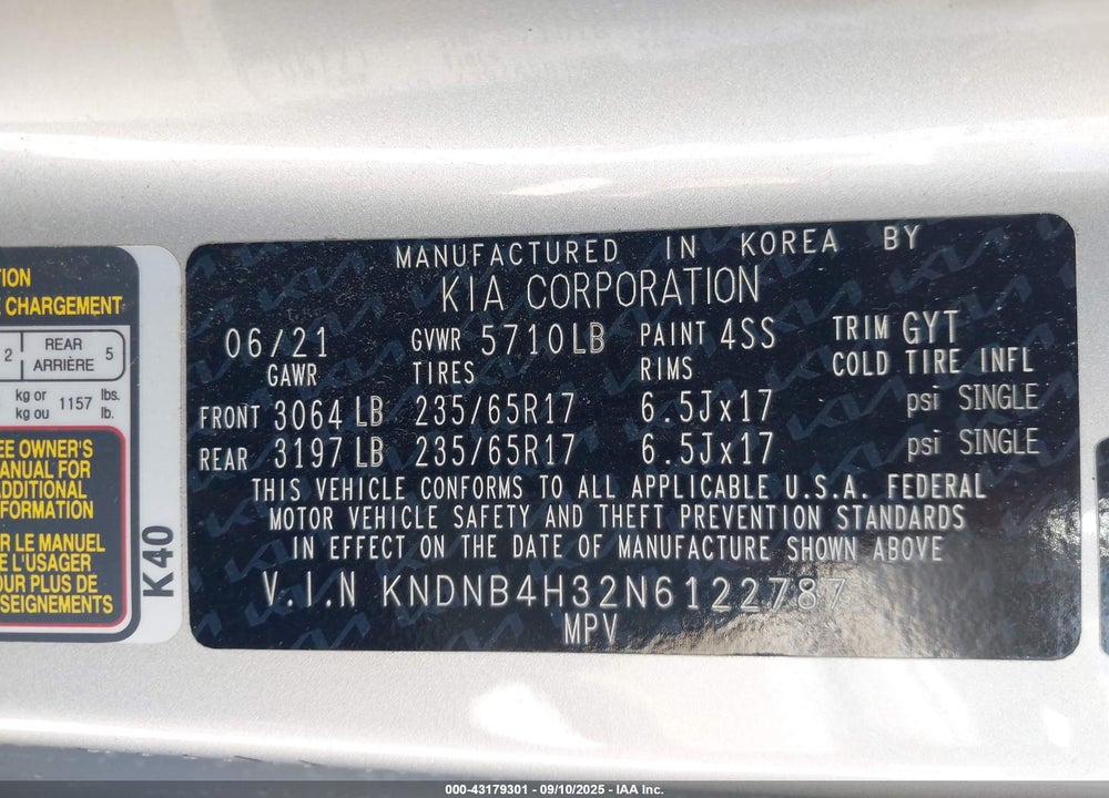 2022 KIA CARNIVAL MPV LX VIN: KNDNB4H32N6122787
