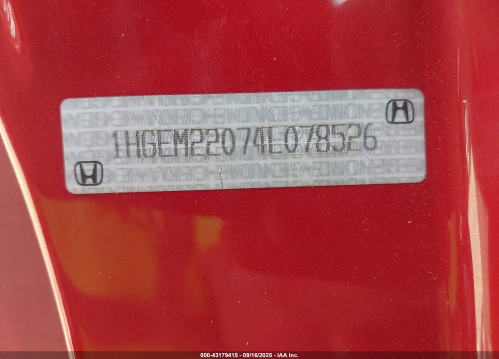 2004 HONDA CIVIC EX VIN: 1HGEM22074L078526
