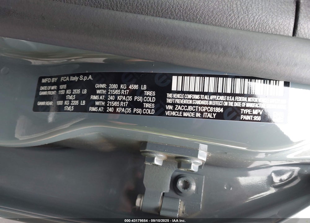 2016 JEEP RENEGADE VIN: ZACCJBCT1GPC61864