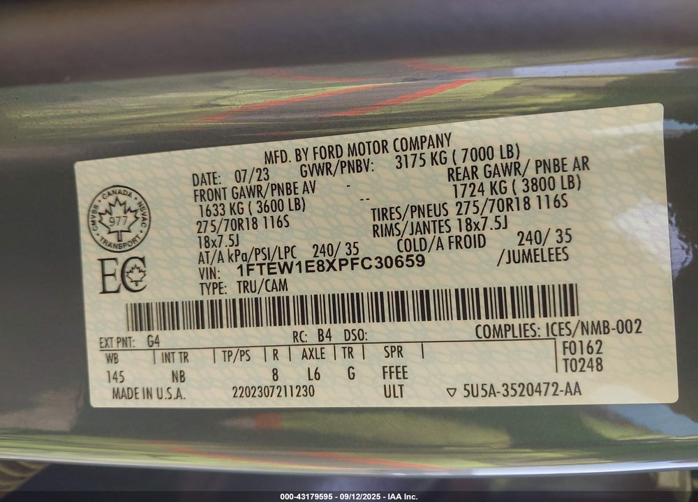 2023 FORD F-150 VIN: 1FTEW1E8XPFC30659